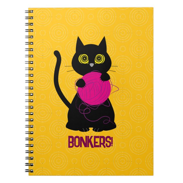 BONKERS! Spiral Notebook – Knitting + Kitty 🧶🐈‍⬛ (Front)