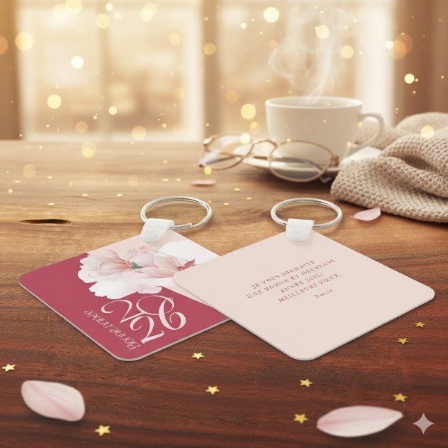 Bonne Année 2026 Personalized Floral Keychain (Creator Uploaded)