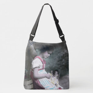 Bonne Année Vintage Girl with Dolll Crossbody Bag