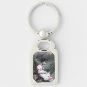 Bonne Année Vintage Girl with Dolll Key Ring