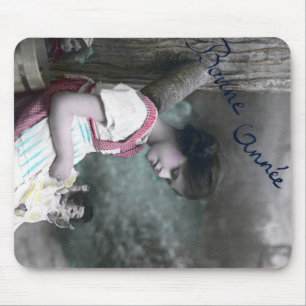 Bonne Année Vintage Girl with Dolll Mouse Pad
