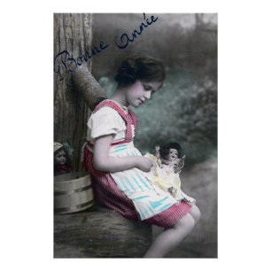 Bonne Année Vintage Girl with Dolll Poster