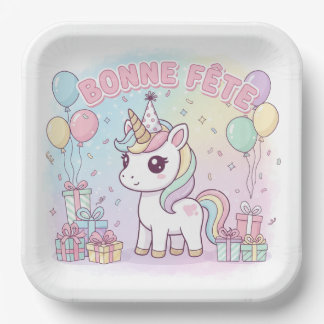 bonne fête licorne paper plate