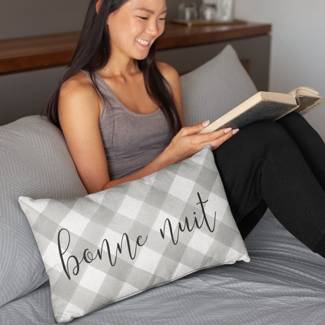 Bonne Nuit | Grey & White Lumbar Cushion (Creator Uploaded)