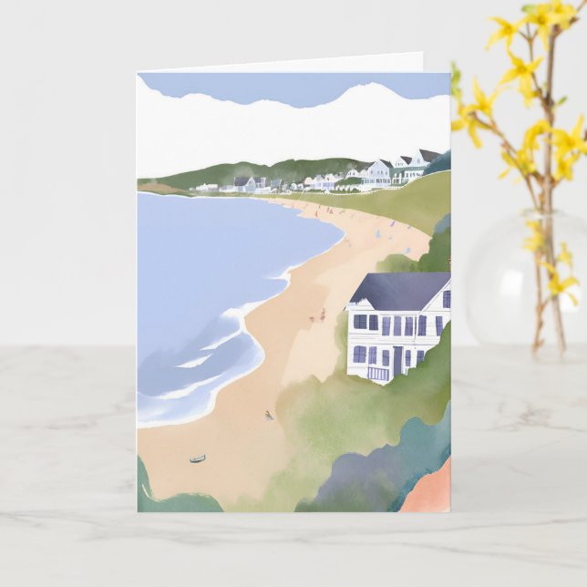 Bonnet Shores | Rhode Island Beach Watercolor Card (Yellow Flower)