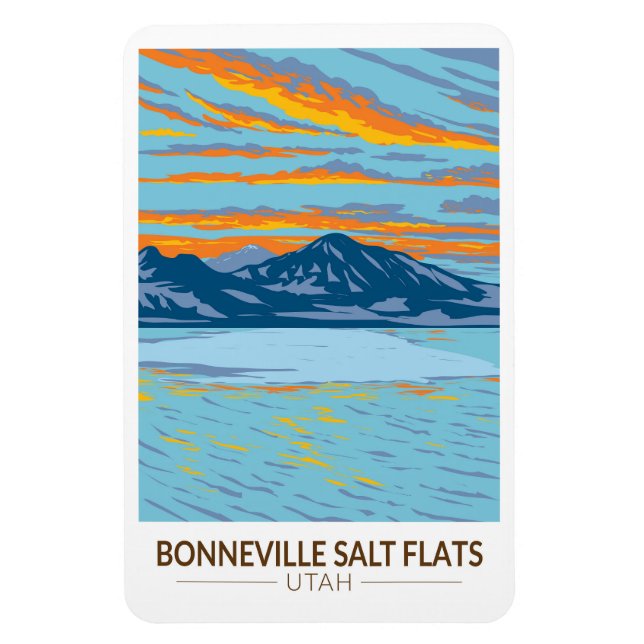 Bonneville Salt Flats Utah Travel Art Vintage Magnet (Vertical)