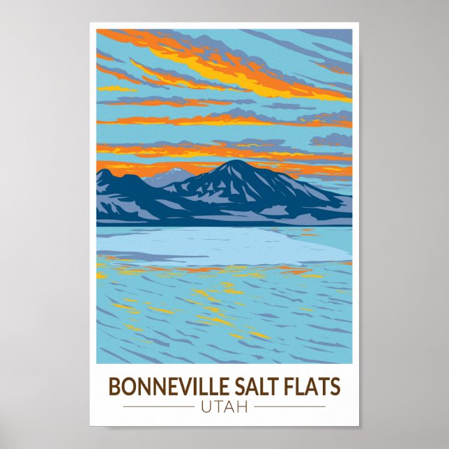 Bonneville Salt Flats Utah Travel Art Vintage Poster (Front)