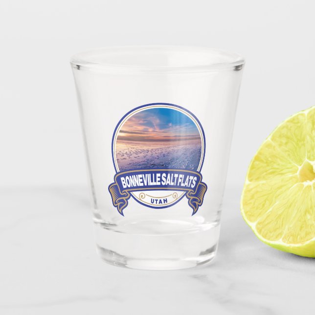 Bonneville Salt Flats Utah Travel Badge Shot Glass (Front)