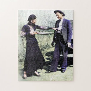 Bonnie and Clyde Fooling Around 1934 Colour Redux Jigsaw Puzzle