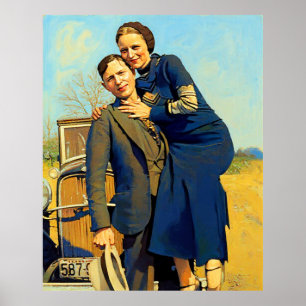 Bonnie Parker Clyde Barrow 1933 Faux Painting Poster