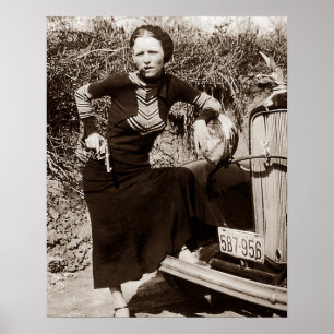 Bonnie Parker Smoking A Cigar 1933 Black White Poster