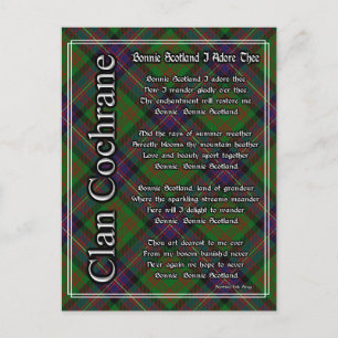 Bonnie Scotland I Adore Thee Clan Cochrane Tartan Postcard