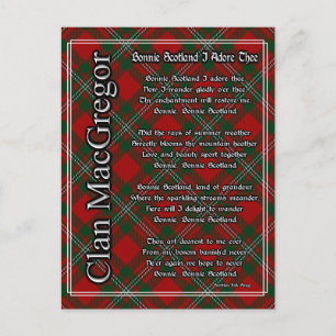 Bonnie Scotland I Adore Thee Clan MacGregor Tartan Postcard