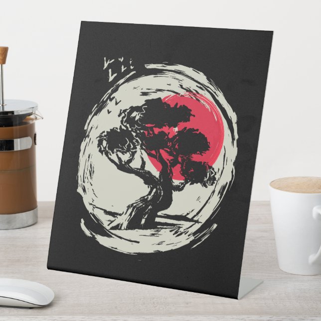 Bonsai Art Japanese Sunset Pedestal Sign (In SItu)