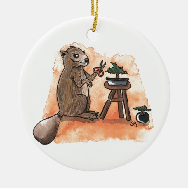 Bonsai Beaver Ceramic Tree Decoration (Front)