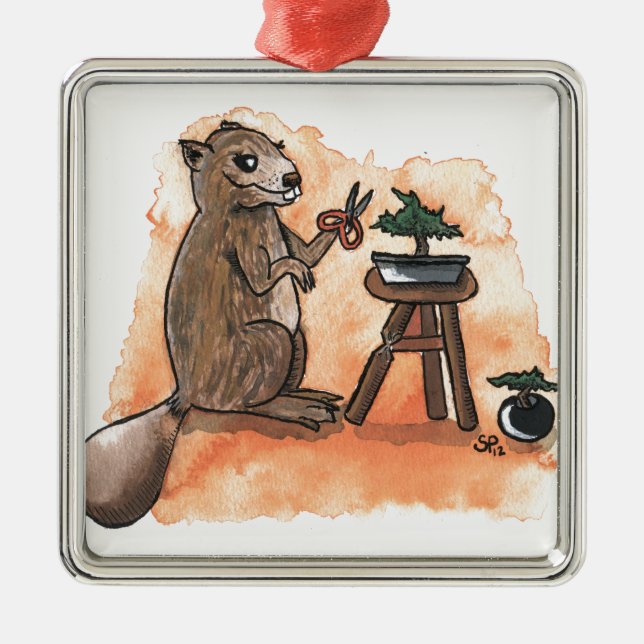 Bonsai Beaver Metal Tree Decoration (Front)