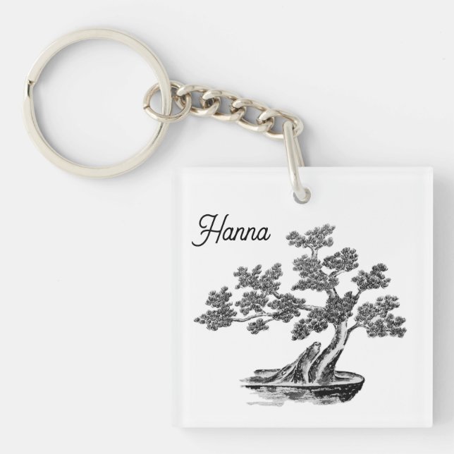 Bonsai - Chinese Style - black and white Key Ring (Front)