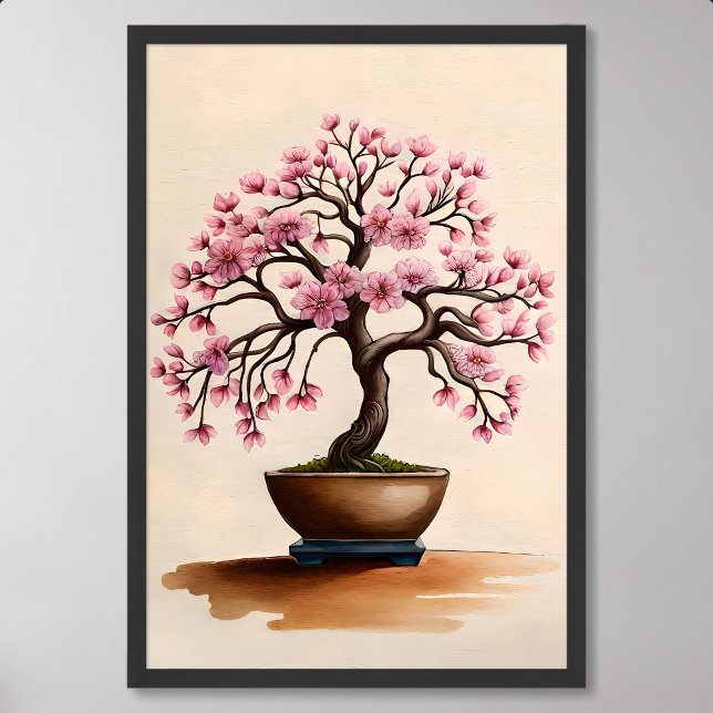 Bonsai Painting Vintage Sakura Cherry Blossom Art Poster (Bonsai Painting Vintage Sakura Cherry Blossom Art)