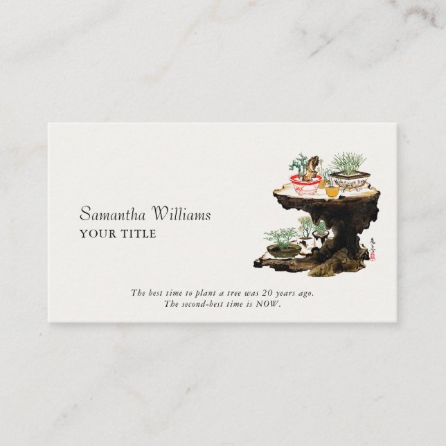 Bonsai Tree Botanical Plant Japanese Watercolor Business Card (Front)