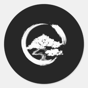 bonsai tree calligraphy circle japanese garden classic round sticker