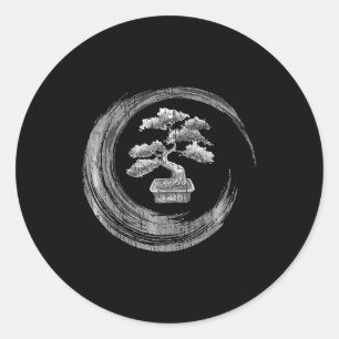 bonsai tree enso circle zen calligraphy art classic round sticker