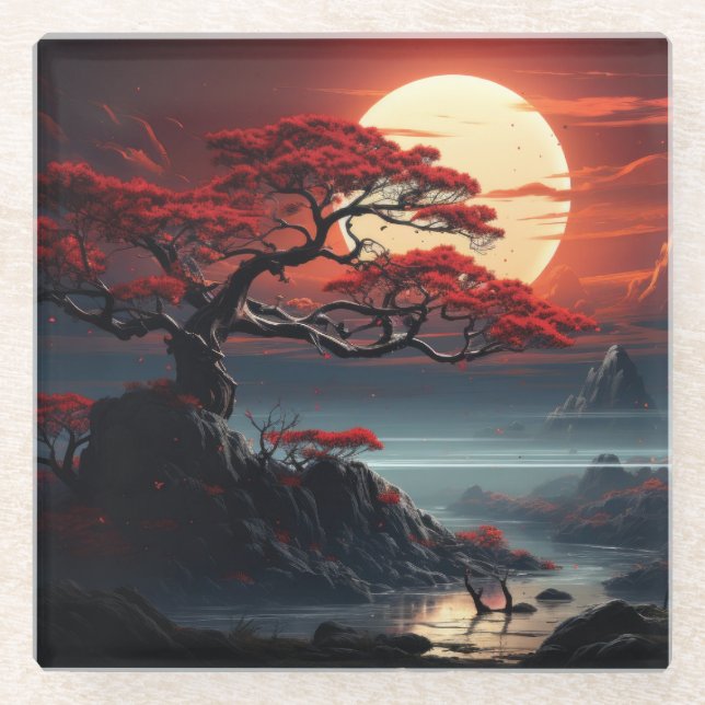 Bonsai Tree  Glass Coaster (Front)