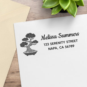 Bonsai Tree in a Tray Return Address, Etched Rubber Stamp