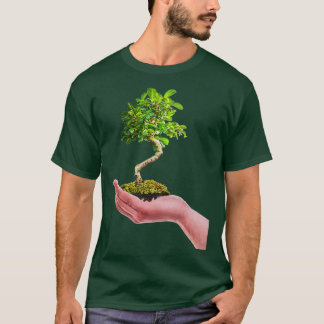 Bonsai Tree in hand Tree Nature white background T-Shirt