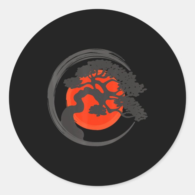 bonsai tree japanese enso calligraphy circle classic round sticker (Front)