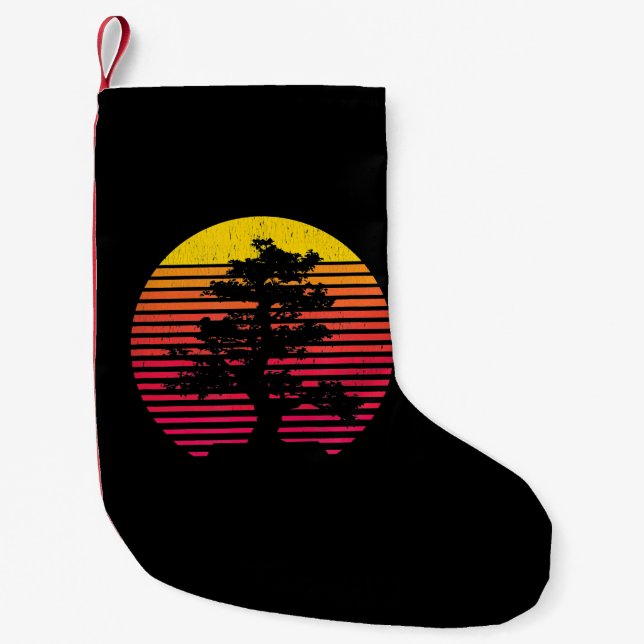 Bonsai Tree Japanese Zen Buddhist Tree  Sunset Small Christmas Stocking (Front)