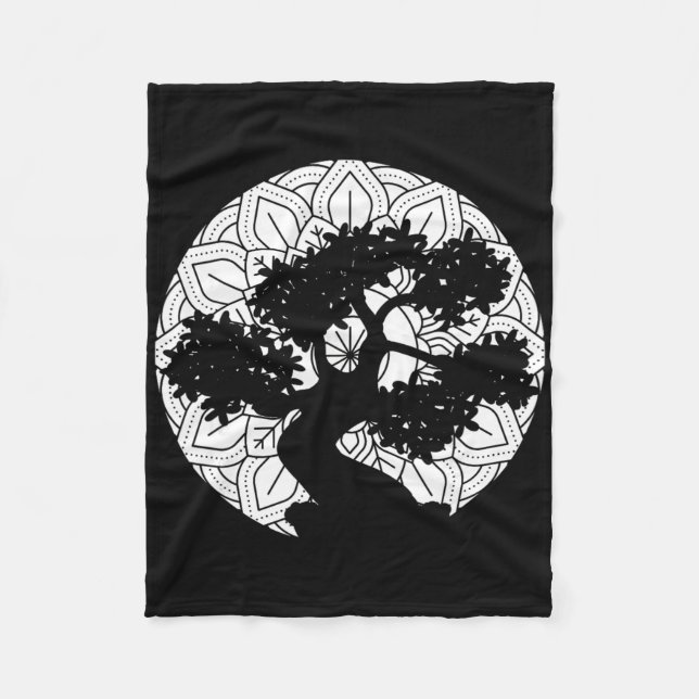 Bonsai Tree Mandala Zen Buddhist Yoga  Fleece Blanket (Front)