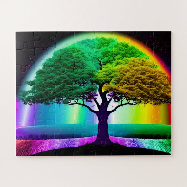 Bonsai Tree of Life Surrounded by Rainbow Colours Jigsaw Puzzle (Horizontal)