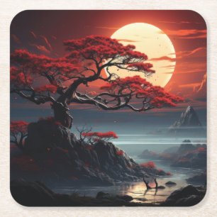 Bonsai Tree  Square Paper Coaster