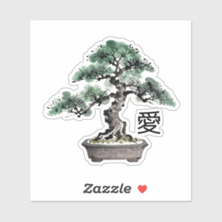 Bonsai Tree Sumi-e Style Japanese Love Calligraphy