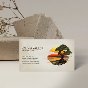 Bonsai Tree Sunset over sea Business Card