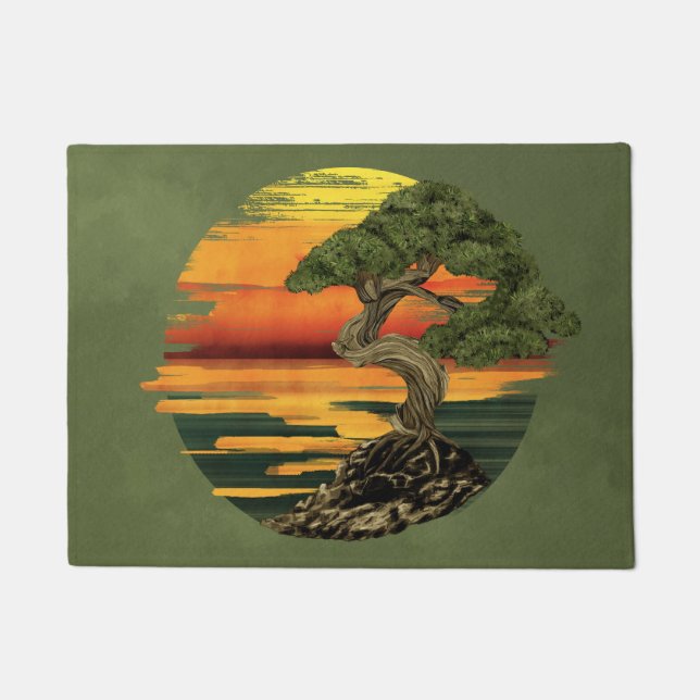 Bonsai Tree Sunset over sea Doormat (Front)