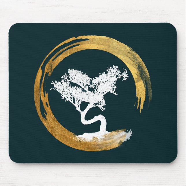 Bonsai Tree. Zen Enso Circl. Feng Shui Calligraphy Mouse Pad (Front)