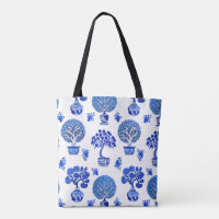 Bonsai Trees Pattern in Cobalt Blue and White