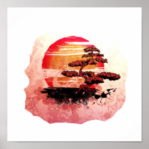 Bonsai Vintage Graphic Cool Red Version Poster