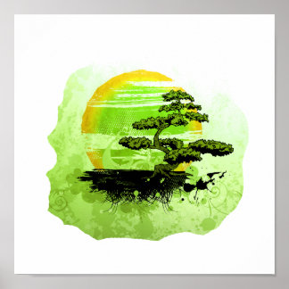 Bonsai Vintage Graphic , Green Version Poster
