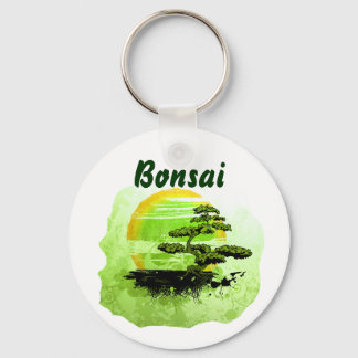 Bonsai Vintage Graphic , Green Version with text Key Ring