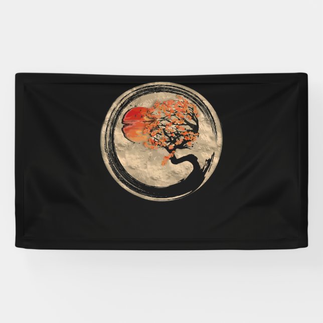 Bonsai Zen Buddhist Enso Circle Tree In Japanese Banner (Horizontal)
