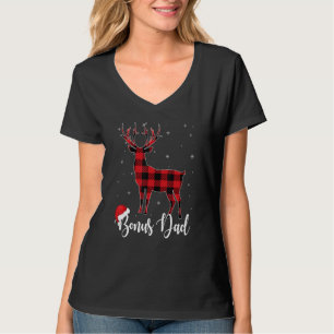 Bonus Dad Reindeer Buffalo Red Plaid Christmas Paj T-Shirt