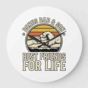 Bonus Dad & Son Best Friends Vintage Shirt Design_ Large Clock