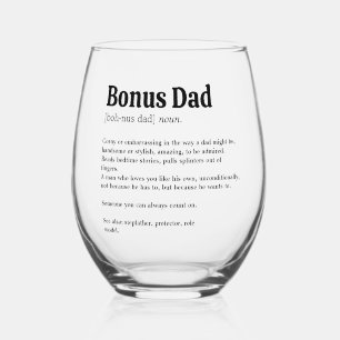 Bonus Dad Stepfather Definition Stemless Wine Glass