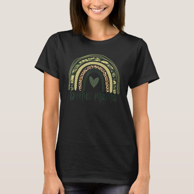 Bonus Mama Leopard Rainbow  Step Mum T-Shirt (Front)