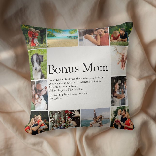 Bonus Mom Definition 12 Photo Collage Cushion (Bonus Mom Definition 12 Photo Collage Throw Pillow)