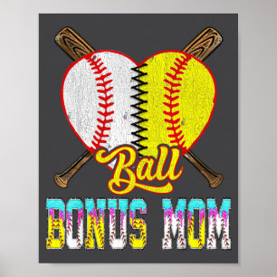 Bonus Mom Of Both Half Baseball Softball Ice Cream Poster