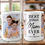 BONUS MOM Personalised 2 Photo Mother's Day Coffee Mug<br><div class="desc">Introducing our heartfelt Mother's Day coffee mug, designed especially for bonus moms, step moms, and step mothers who hold a special place in our hearts. This modern and stylish mug features the message: "Best Bonus Mum Ever" It is a sweet and heartfelt way to express gratitude and love to those...</div>