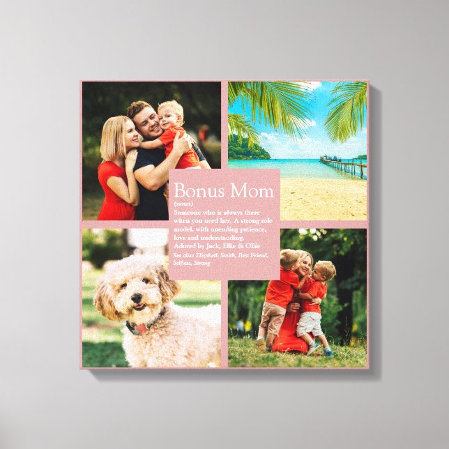 Bonus Mum Definition 4 Photo Collage Blush Pink Canvas Print (Front)